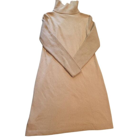 Talbots Sweater Dress Women's Medium Tan Zip Collar Tweed Knee Length Knit - Picture 3 of 6